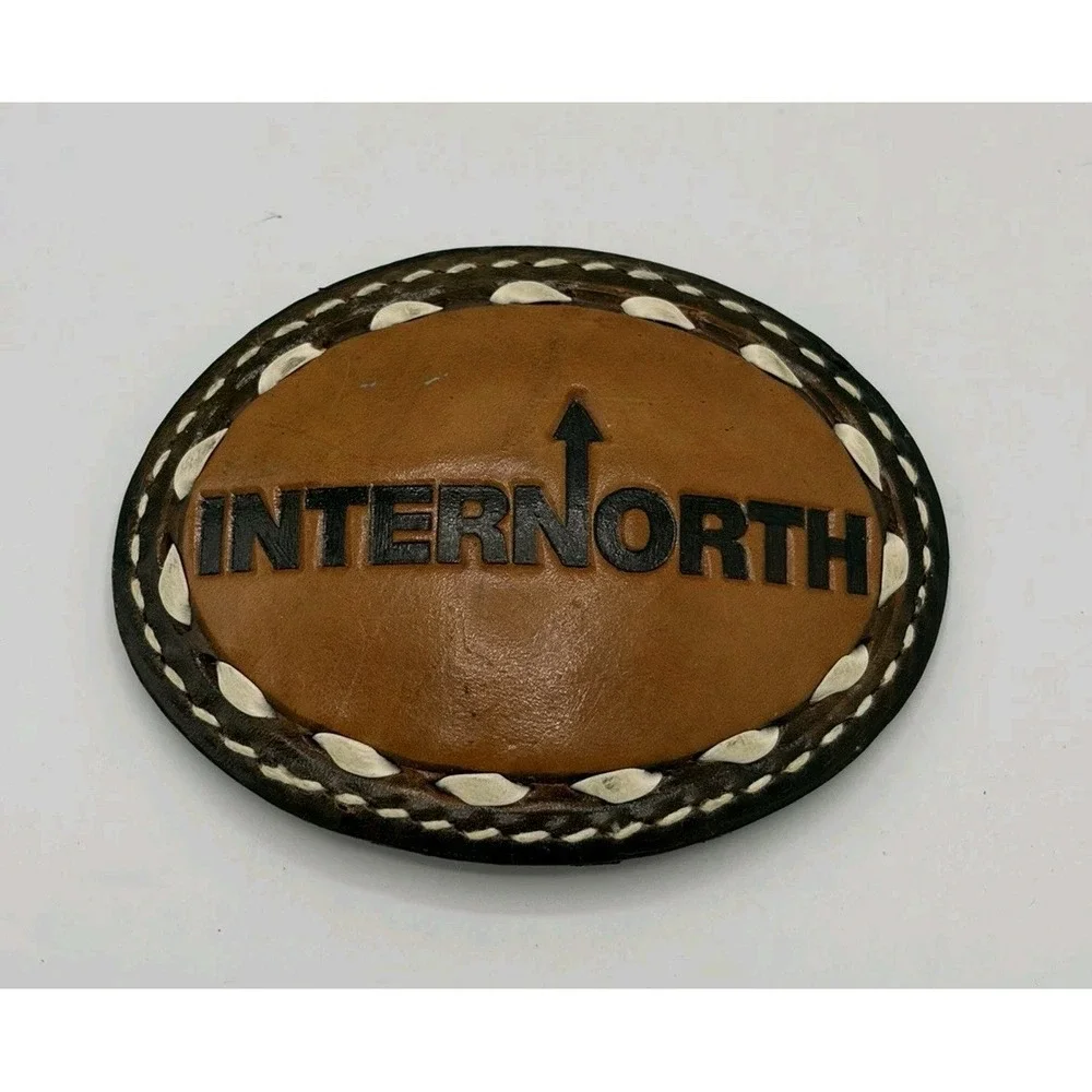 Internorth Oil Belt Buckle Hand Tooled Leather Vintage